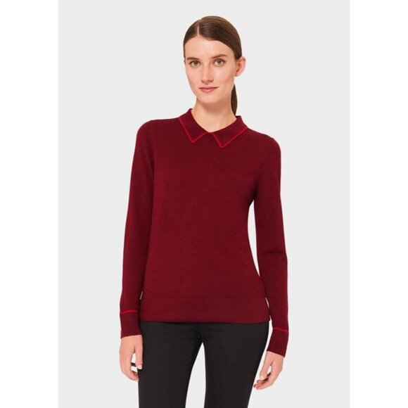 Hobbs London Womens Sweater Size XS Red Nicole Long Sleeve Collared Pure Wool - Picture 9 of 9